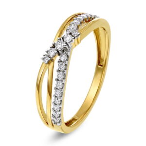 Ring "Crossover" i gult gull med diamanter 0,21 W.P