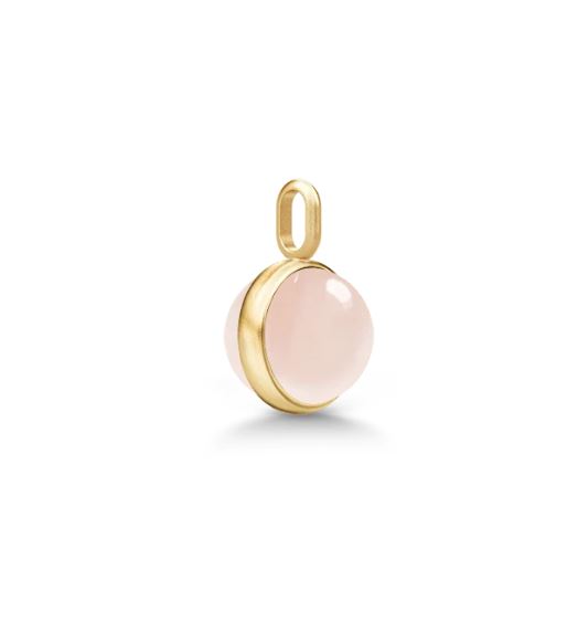 Little Prime anheng i forgylt sølv med rund cabochonslipt sten, milky rose farge