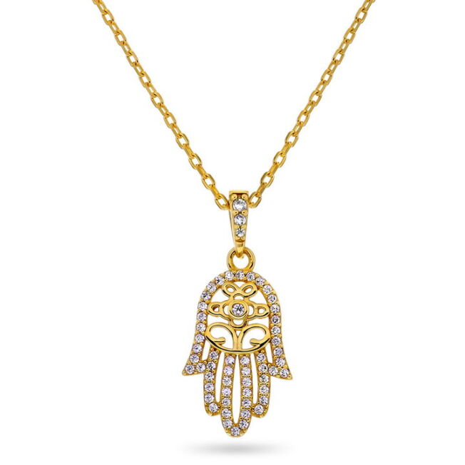 Kjede med en hånd formet som symbolet Hamsa l i forgylt sølv fra Serenity by Gulldia ,