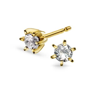 Enstens ørepynt i gult gull med diamant, laget på EC sitt verksted i Sandnes 0,60 TW.SI