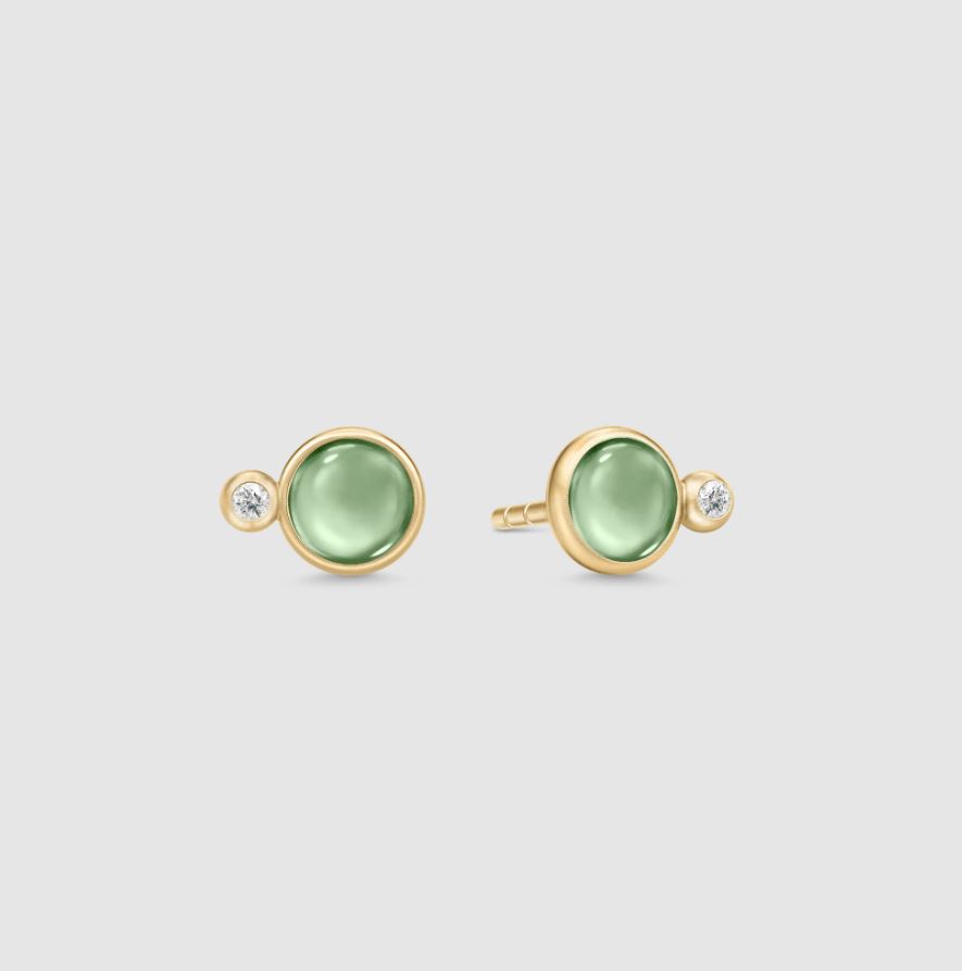 Julie Sandlau Prime earstud Green amethyst ørepynt i forgylt sølv med krystall