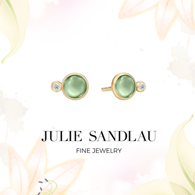 Julie Sandlau Prime earstud Green amethyst ørepynt i forgylt sølv med krystall