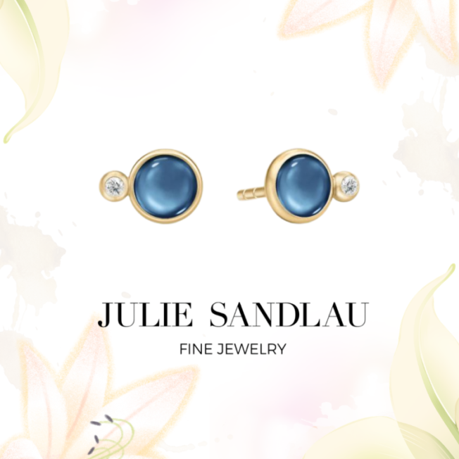 Julie Sandlau Prime earstud Saphire blue ørepynt i forgylt sølv med krystall