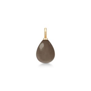 Anheng med dråpeformet cabochonslipt månesten i fargen Chocolate, med 14 k gult gull oppheng, satinert overflate