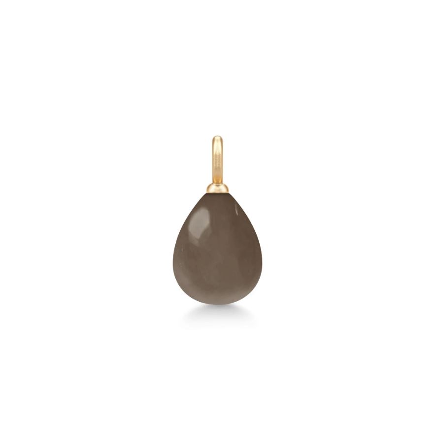 Anheng med dråpeformet cabochonslipt månesten i fargen Chocolate, med 14 k gult gull oppheng, satinert overflate